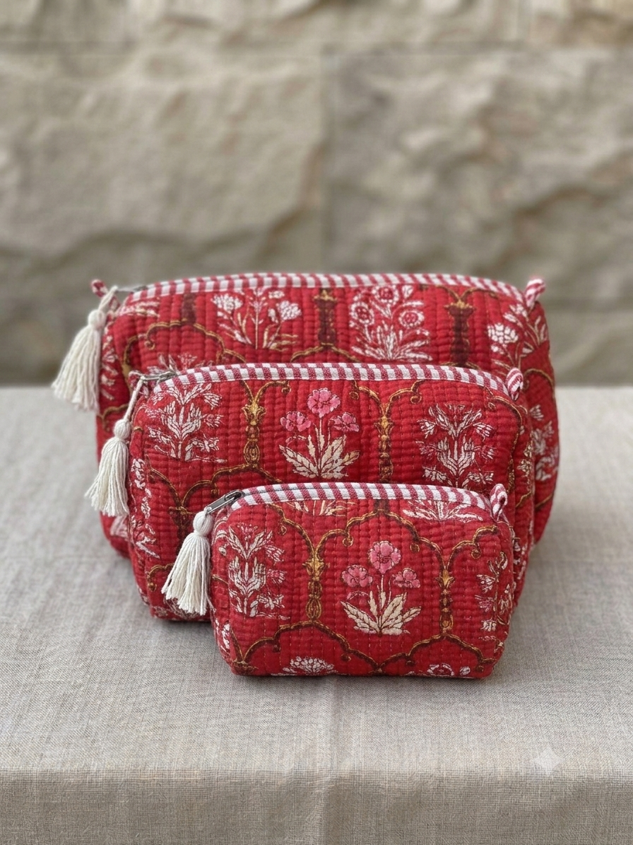 Set of 3 - Quilted Travel Pouches with Waterproof Lining
