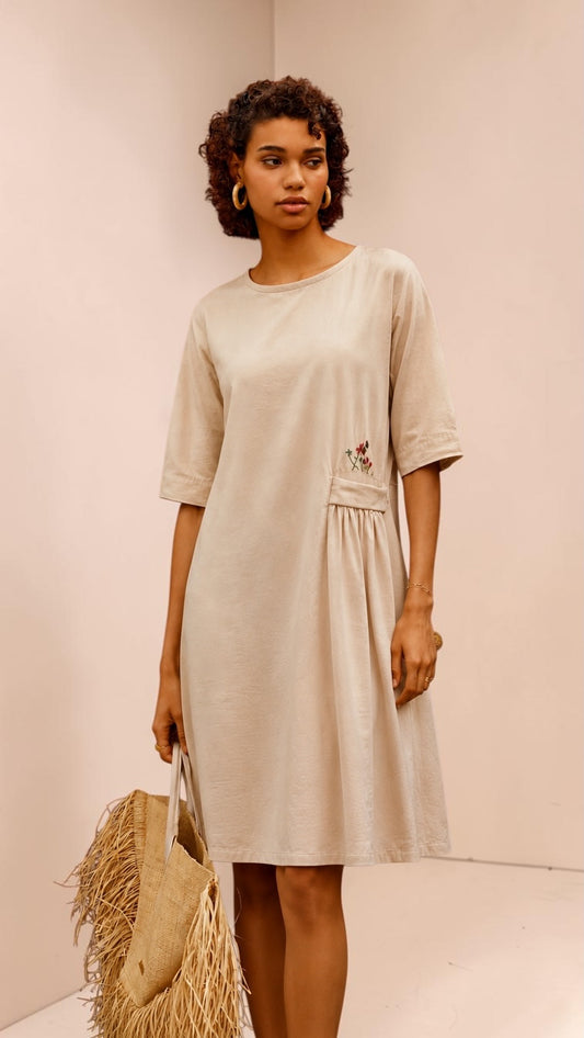 Suri Ivory Pleated Pocket Dress