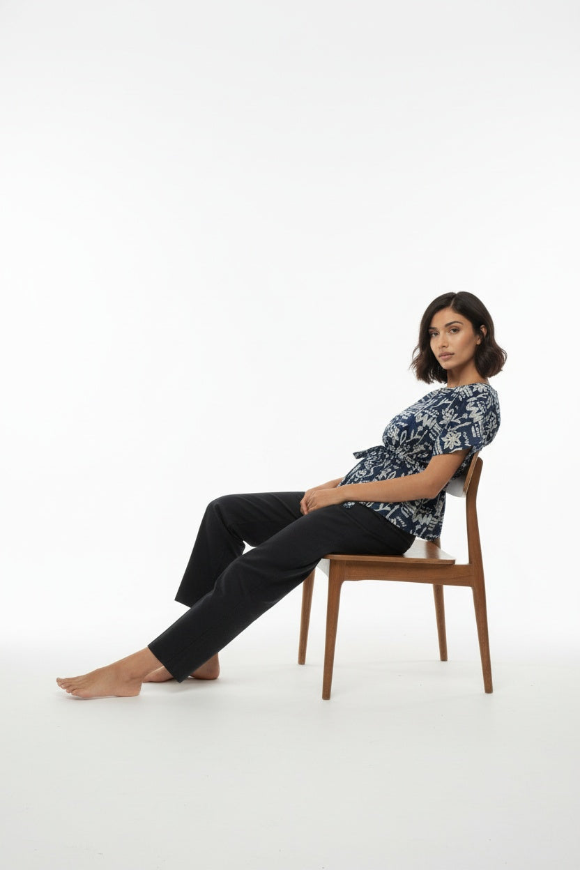 Inara Indigo Abstract Block Print Top