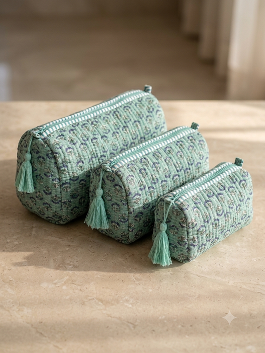 Set of 3 - Quilted Travel Pouches with Waterproof Lining