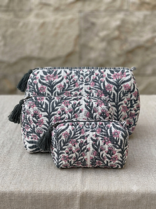 Set of 3 - Quilted Travel Pouches with Waterproof Lining