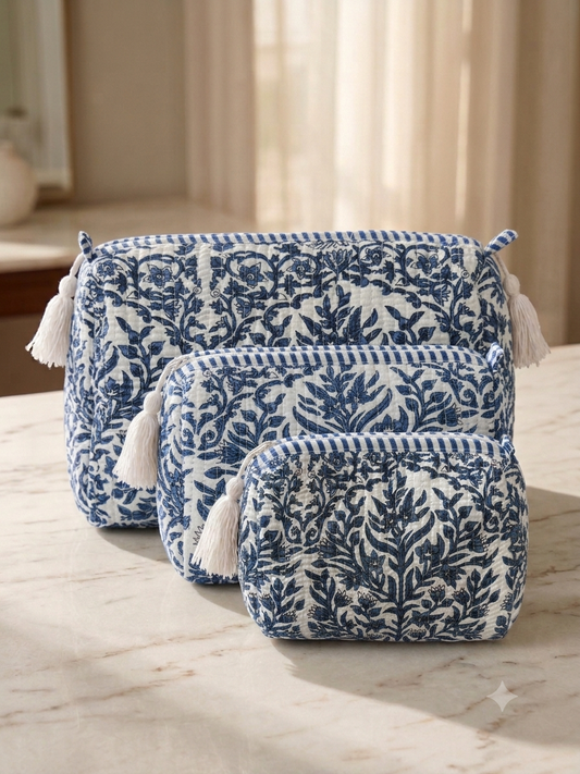Set of 3 - Quilted Travel Pouches with Waterproof Lining