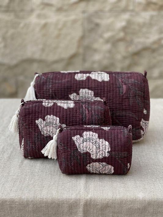 Set of 3 - Quilted Travel Pouches with Waterproof Lining
