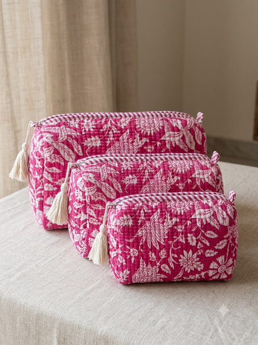 Set of 3 - Quilted Travel Pouches with Waterproof Lining