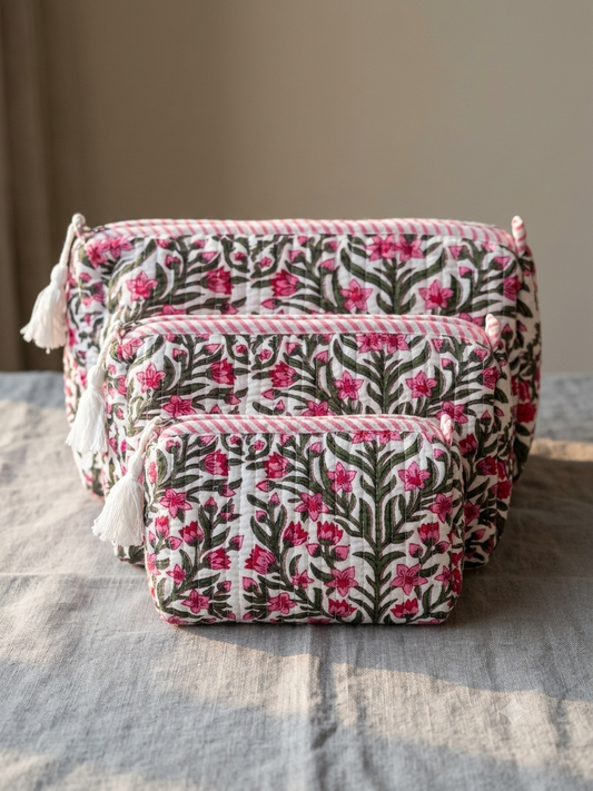 Set of 3 - Quilted Travel Pouches with Waterproof Lining