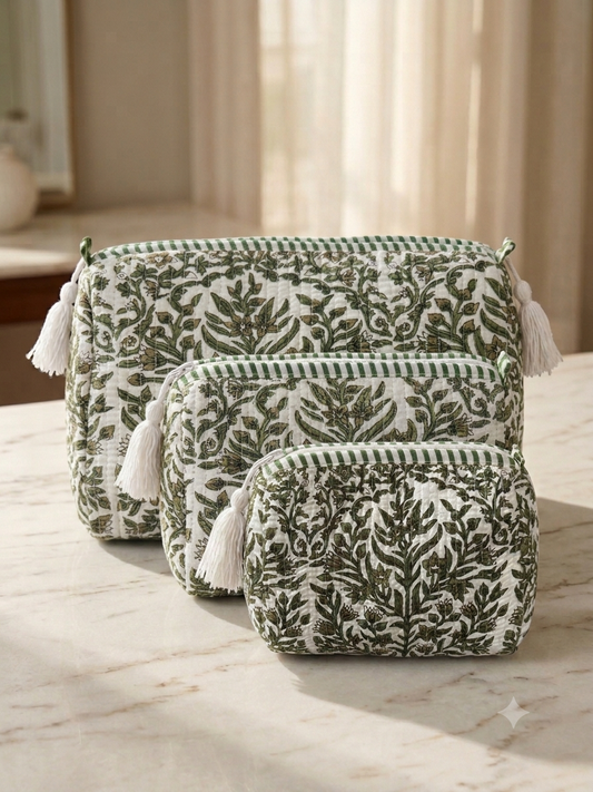 Set of 3 - Quilted Travel Pouches with Waterproof Lining