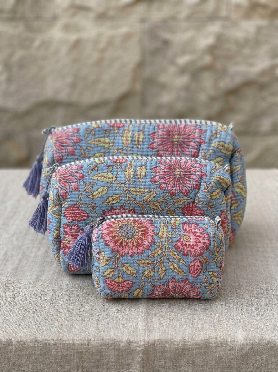 Set of 3 - Quilted Travel Pouches with Waterproof Lining