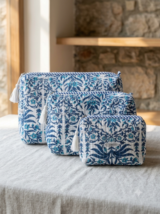 Set of 3 - Quilted Travel Pouches with Waterproof Lining
