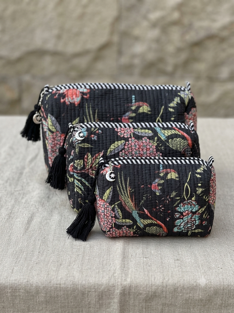 Set of 3 - Quilted Travel Pouches with Waterproof Lining