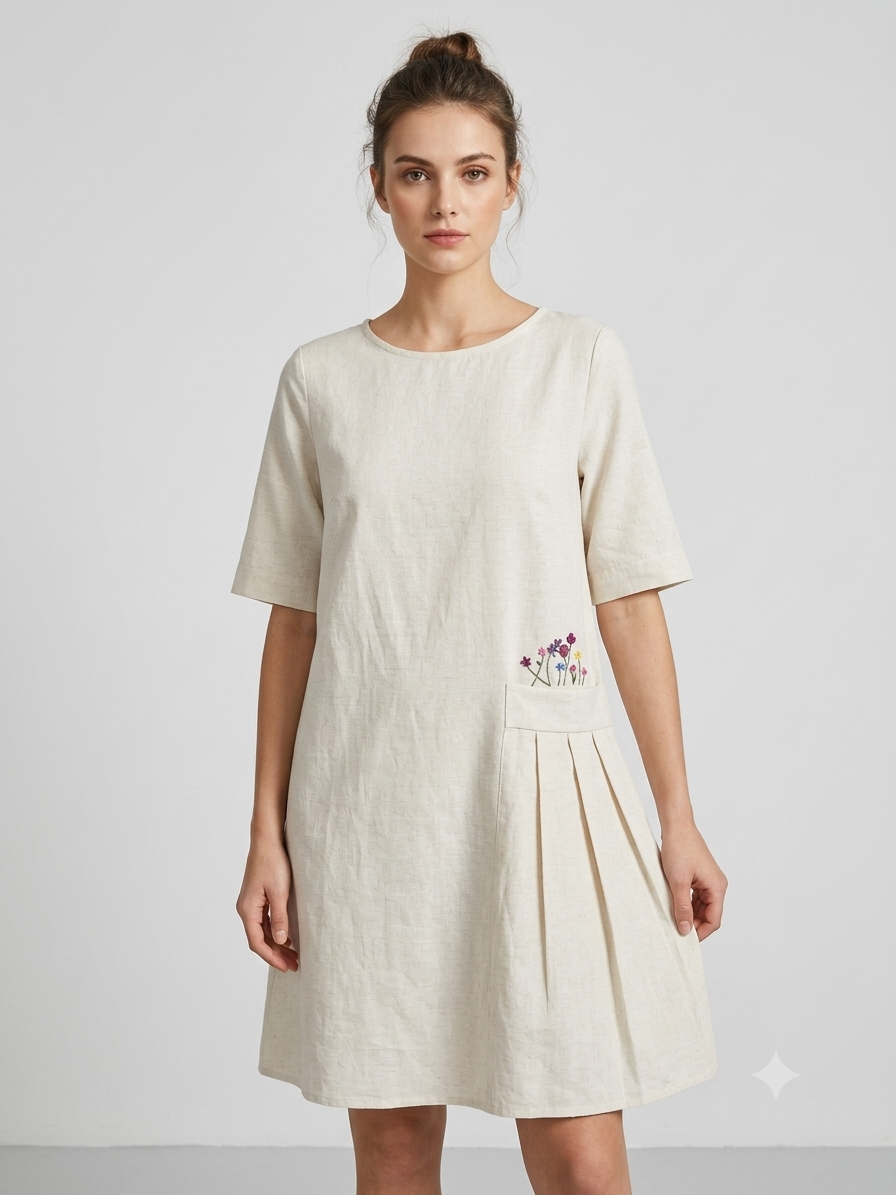 Suri Ivory Pleated Pocket Dress