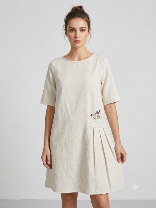Suri Ivory Pleated Pocket Dress