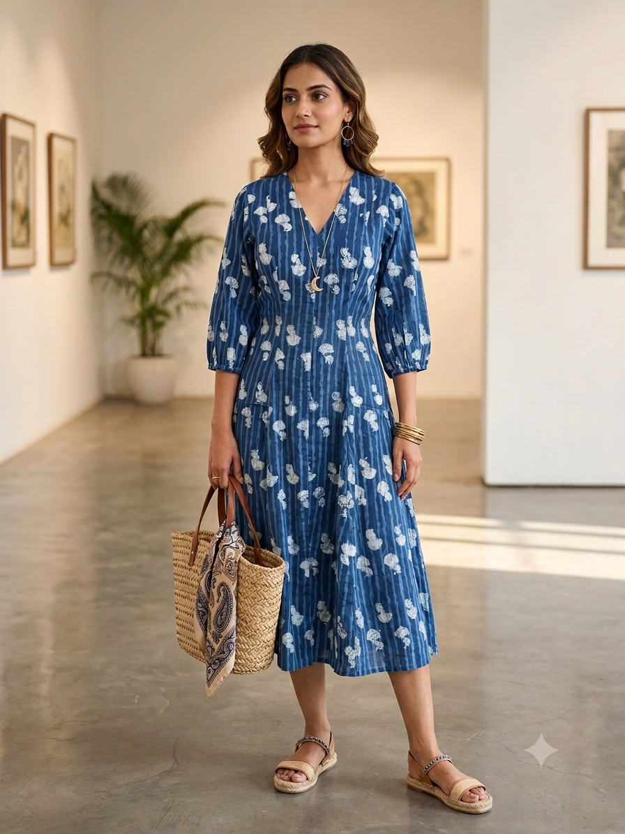 Ziva Indigo Block Print Dress