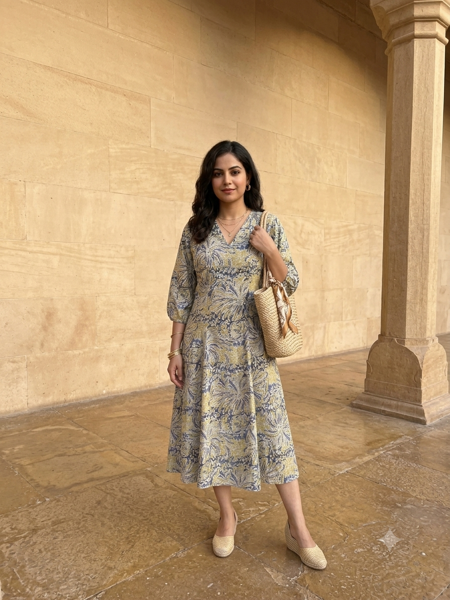 Ziva Slate Block Print Dress