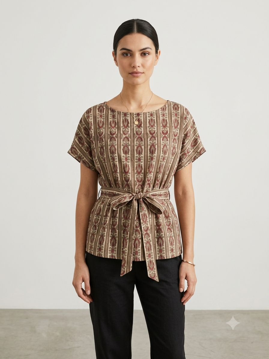 Inara Earthy Stripe Block Print Top