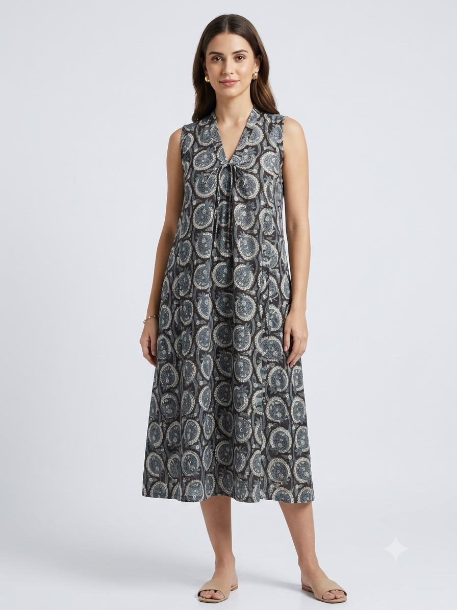 Kyra Charcoal Block Print Dress