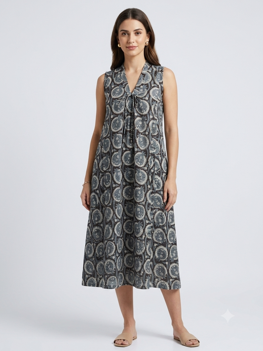 Kyra Charcoal Block Print Dress