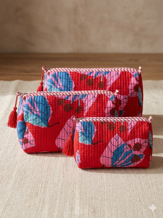 Set of 3 - Quilted Travel Pouches with Waterproof Lining