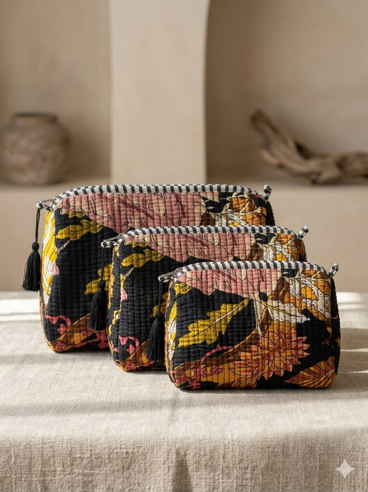 Set of 3 - Quilted Travel Pouches with Waterproof Lining
