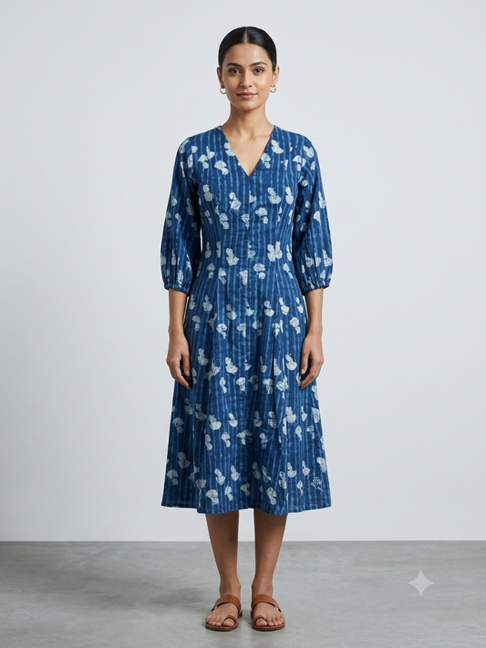 Ziva Indigo Block Print Dress