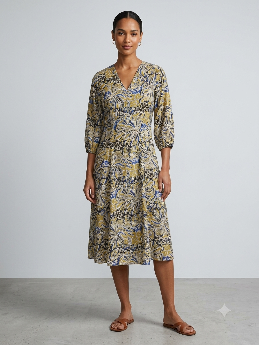 Ziva Slate Block Print Dress