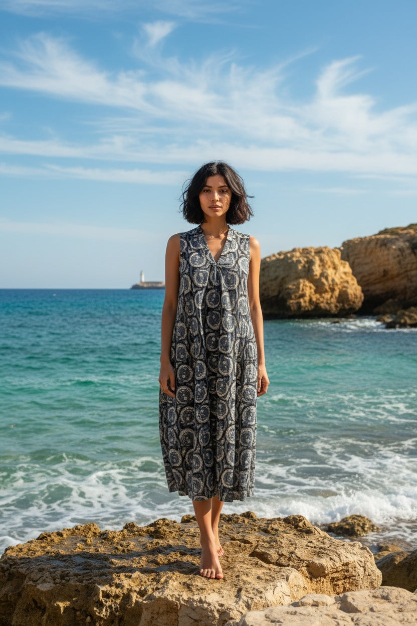 Kyra Charcoal Block Print Dress