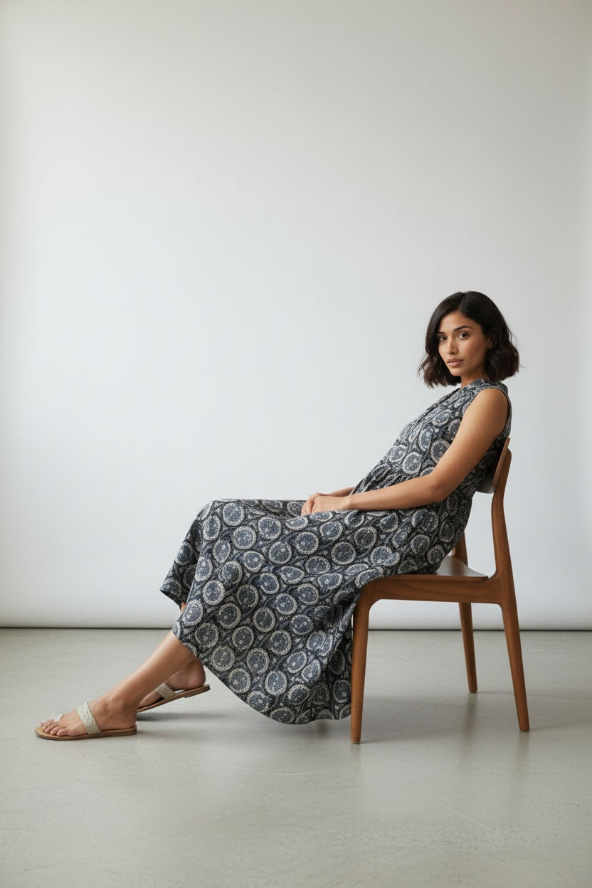 Kyra Charcoal Block Print Dress