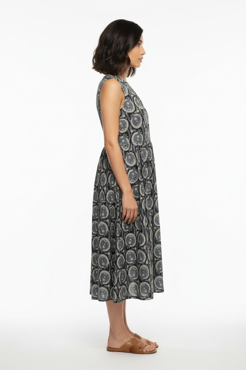 Kyra Charcoal Block Print Dress
