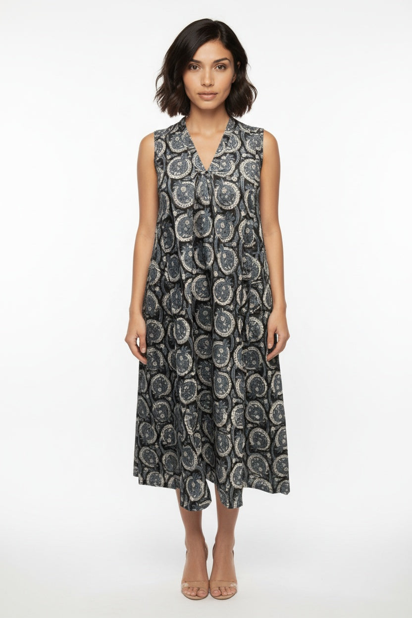 Kyra Charcoal Block Print Dress