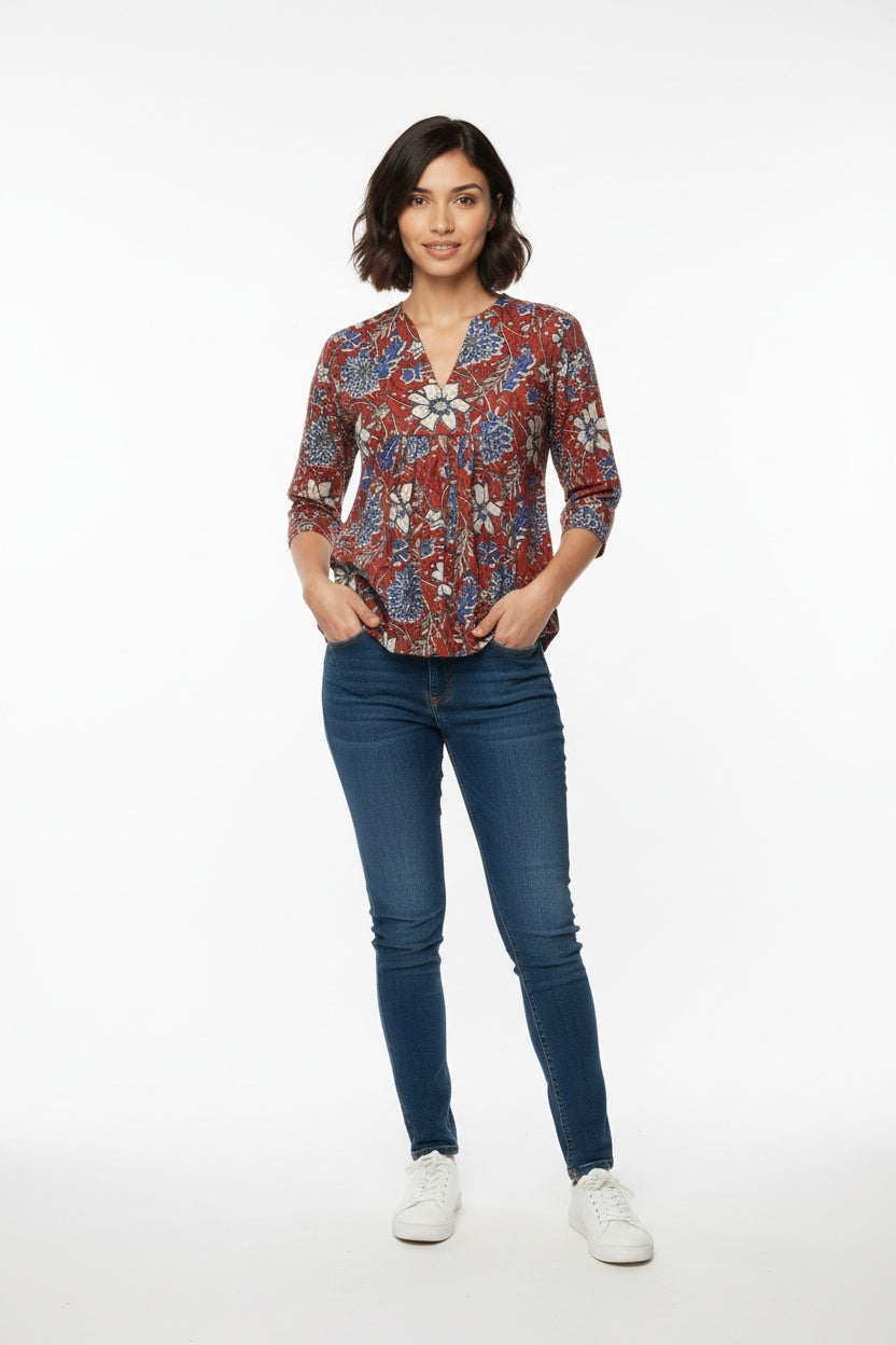 Ellora Terracotta Kalamkari Block Print Top