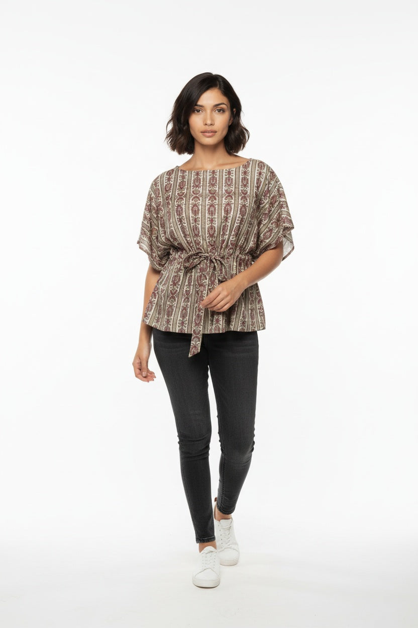 Inara Earthy Stripe Block Print Top