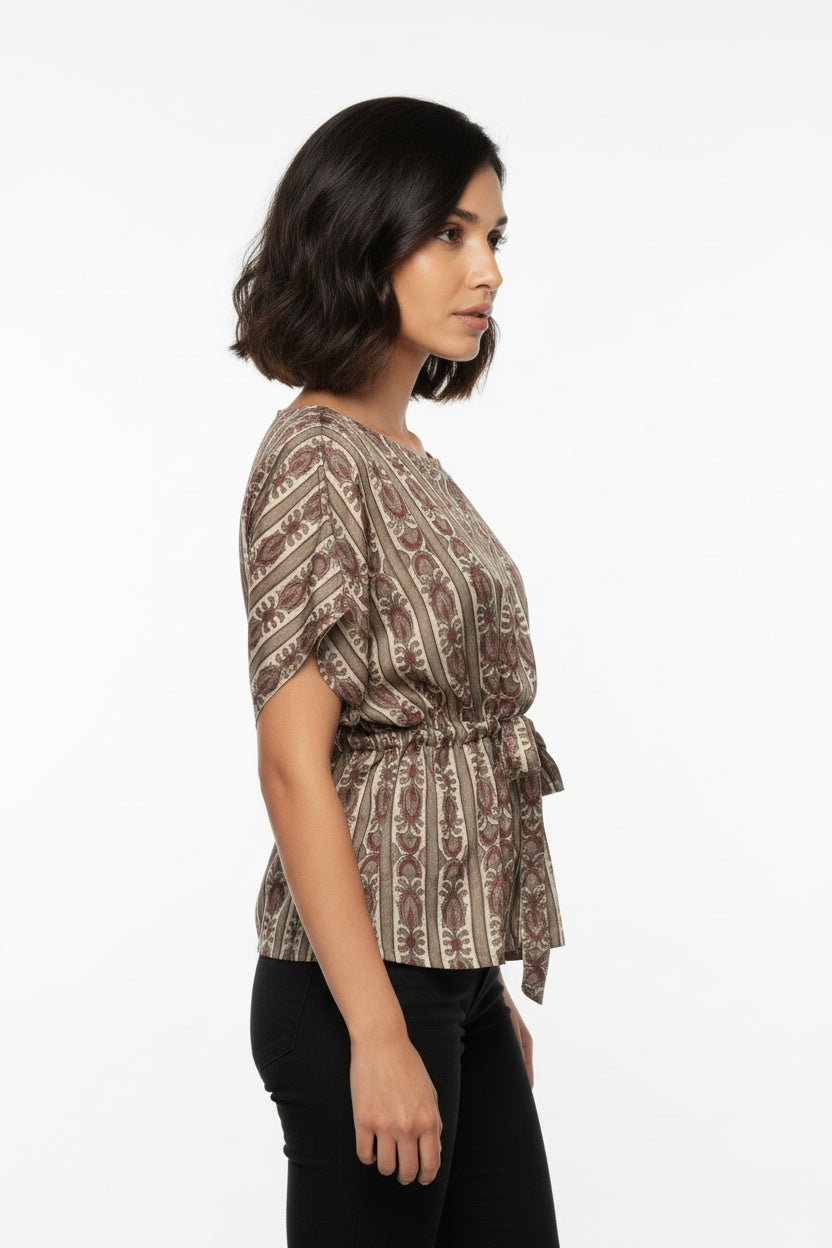Inara Earthy Stripe Block Print Top