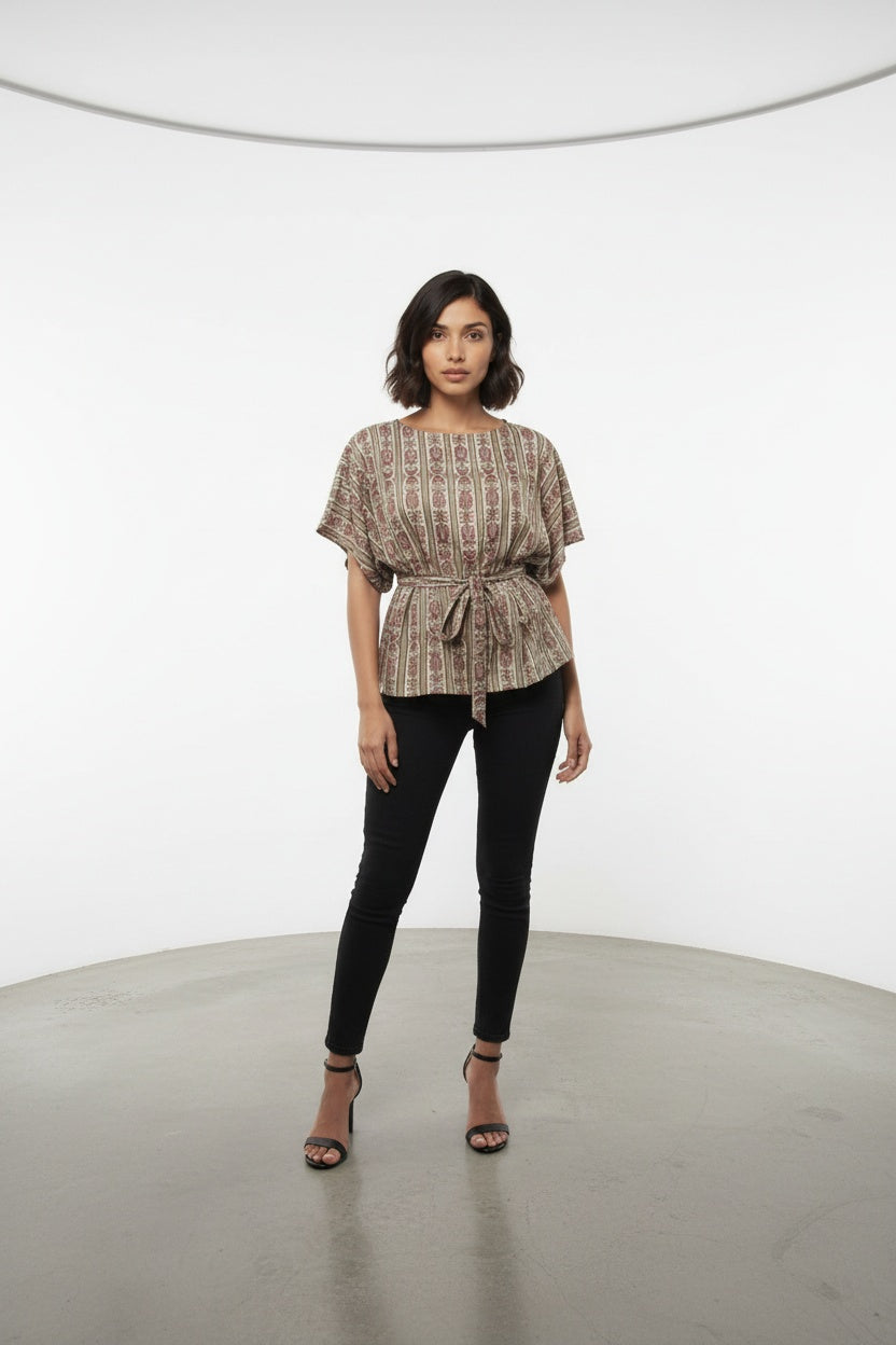 Inara Earthy Stripe Block Print Top