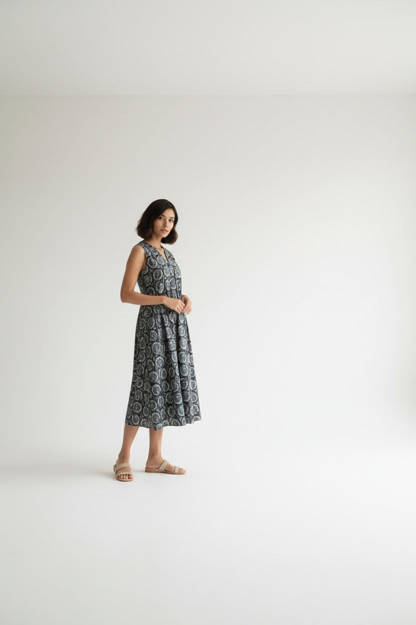 Kyra Charcoal Block Print Dress