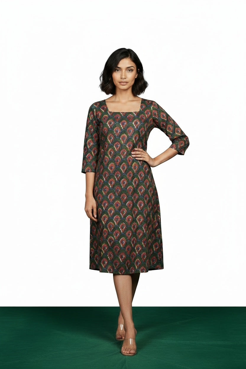 Mahira Olive Kalamkari Block Print Dress