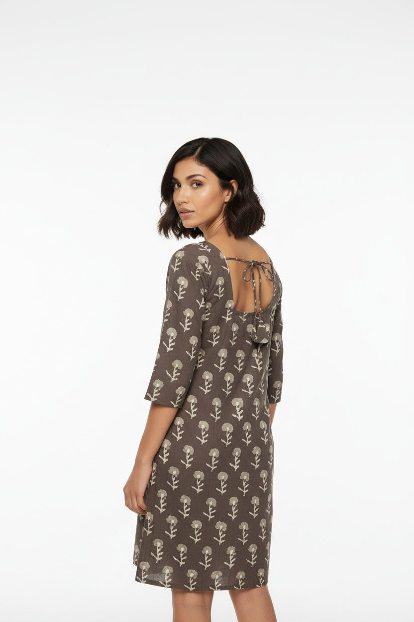 Mahira Grey Block Print Dress