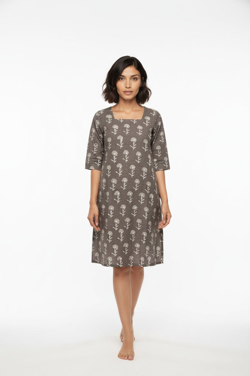 Mahira Grey Block Print Dress