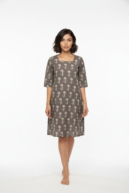 Mahira Grey Block Print Dress