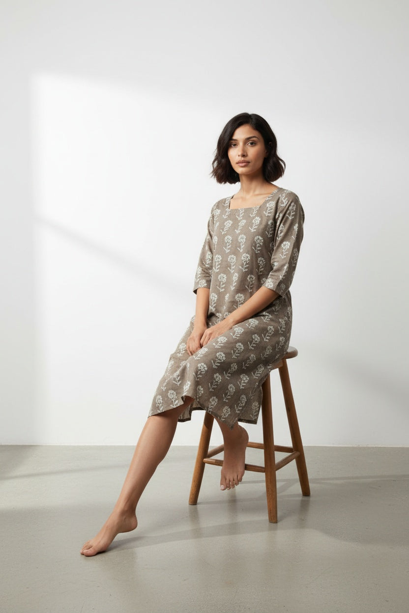 Mahira Grey Block Print Dress