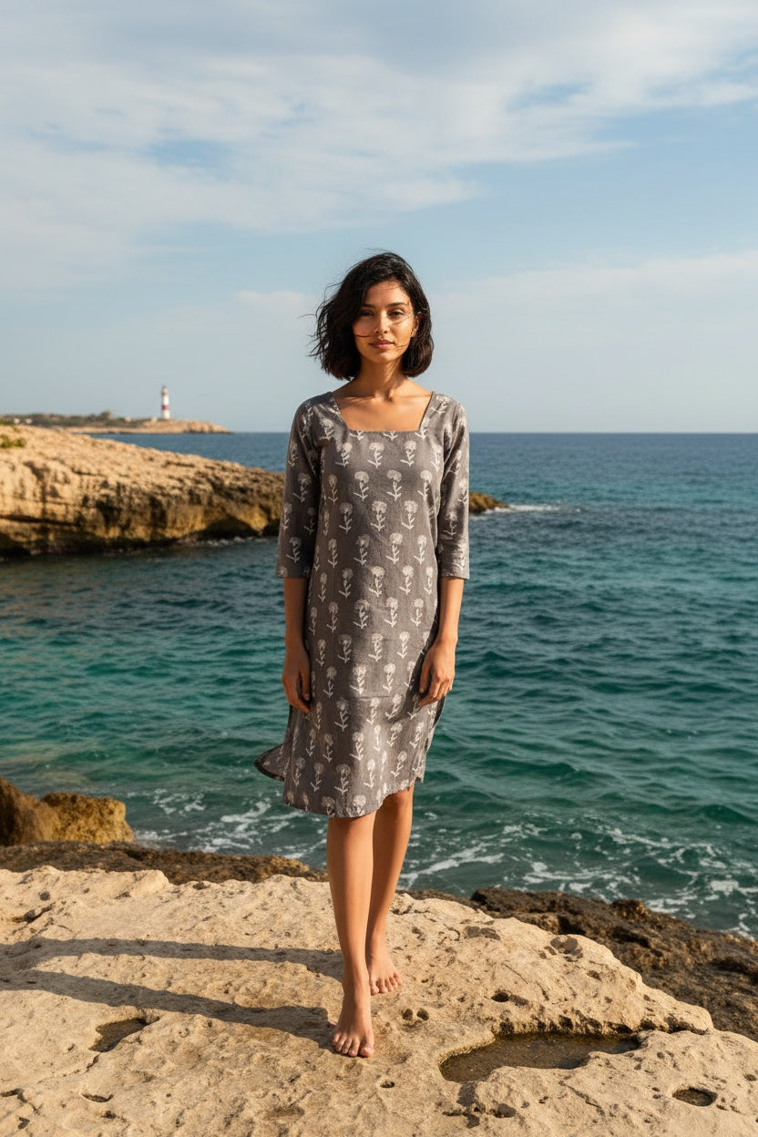 Mahira Grey Block Print Dress