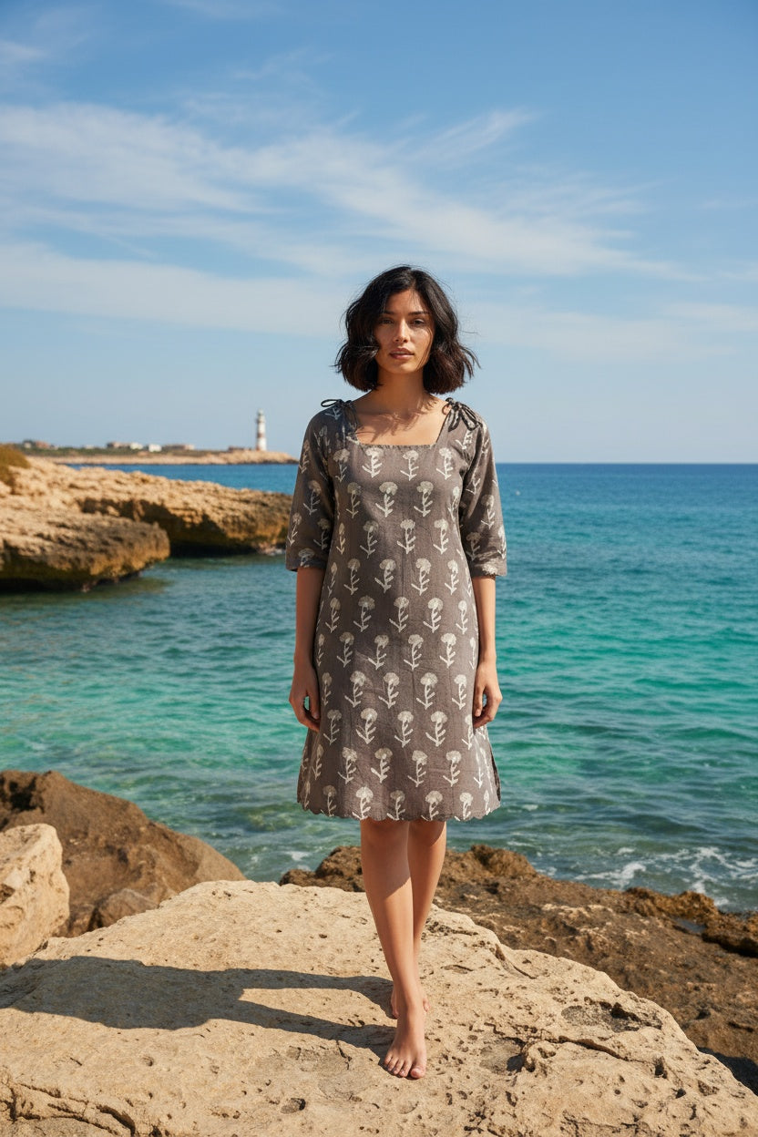 Mahira Grey Block Print Dress