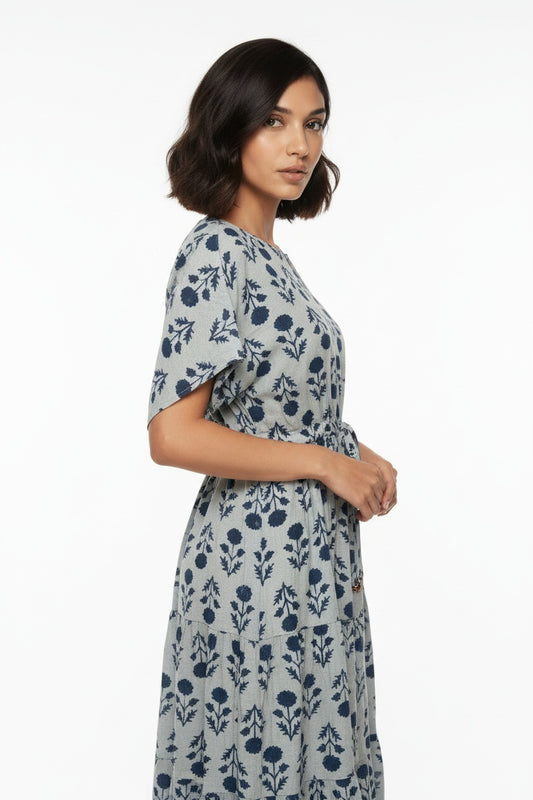 Maya Indigo Floral Tiered Dress