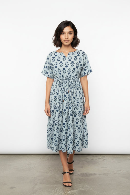 Maya Indigo Floral Tiered Dress