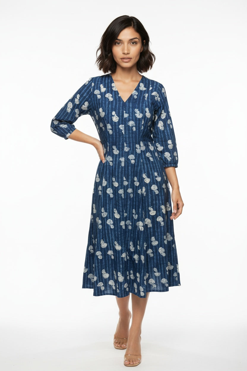 Ziva Indigo Block Print Dress