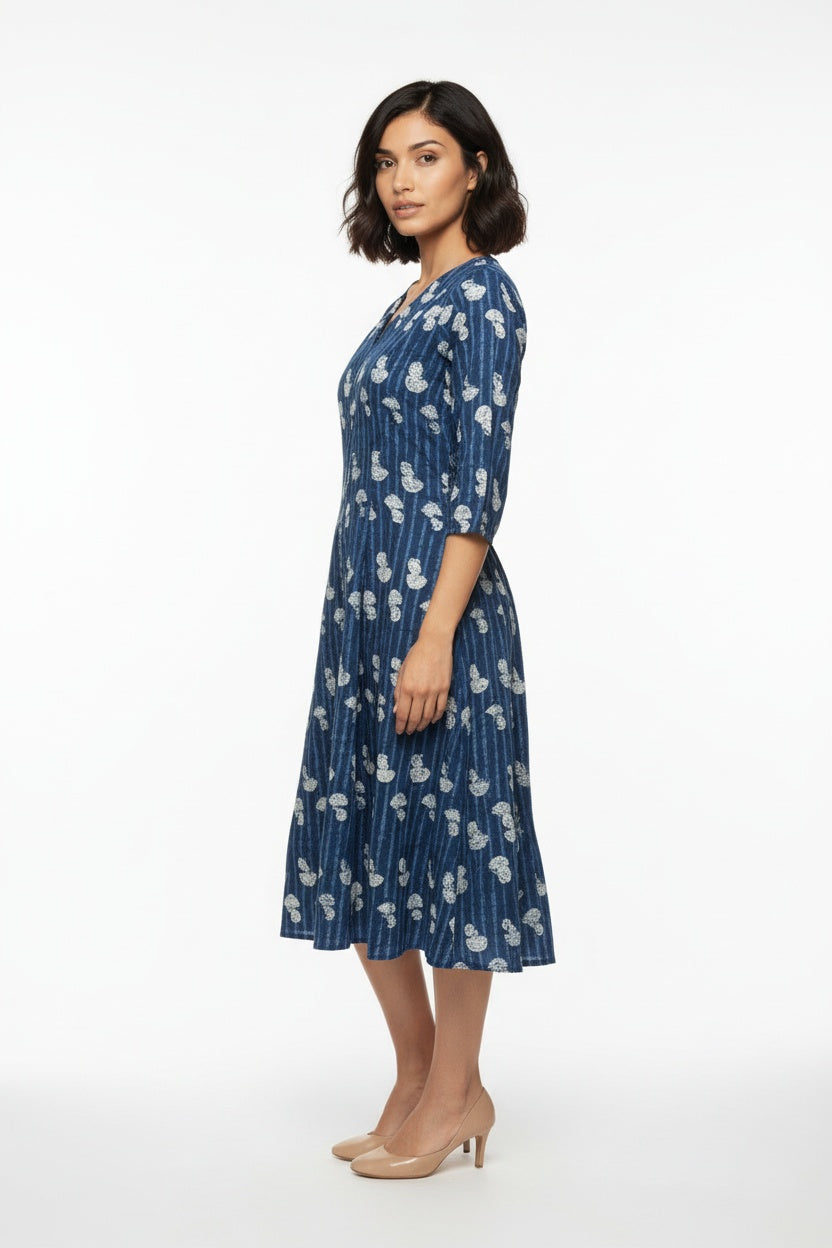 Ziva Indigo Block Print Dress
