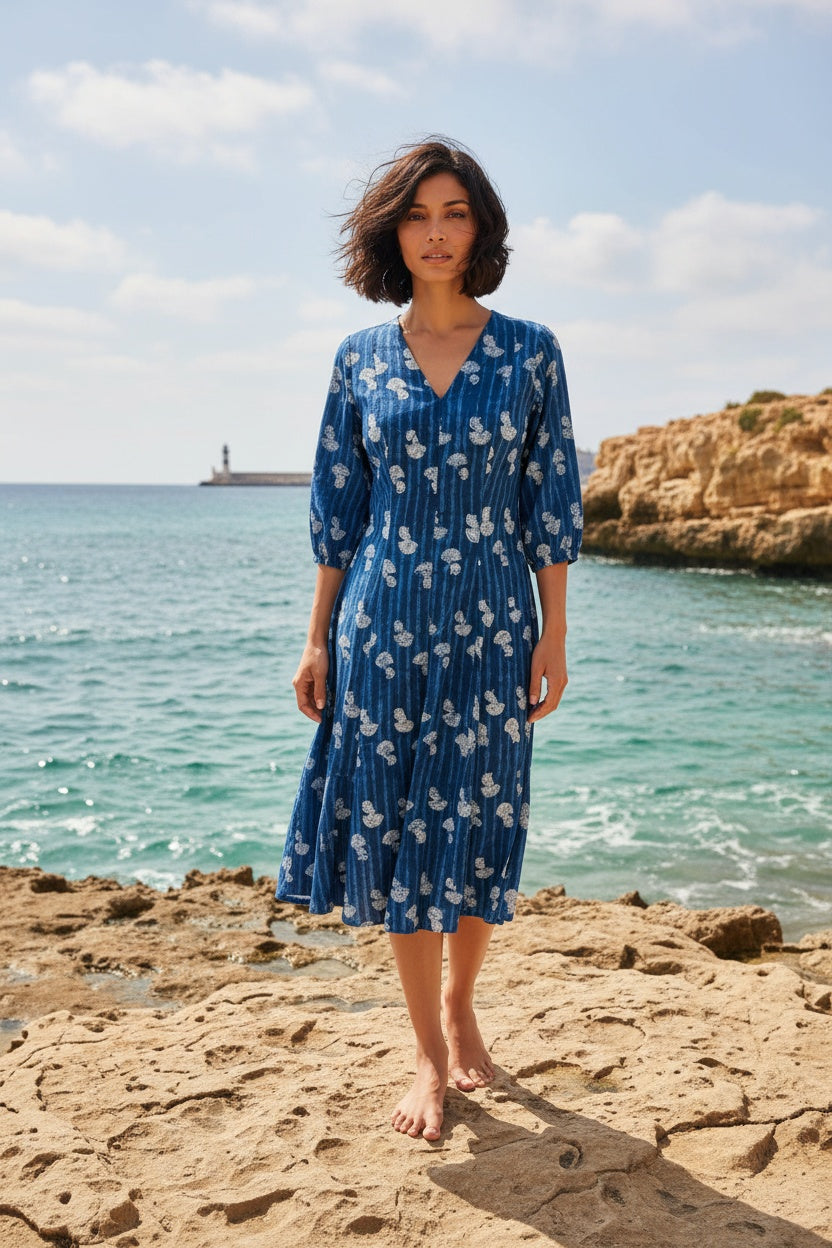 Ziva Indigo Block Print Dress