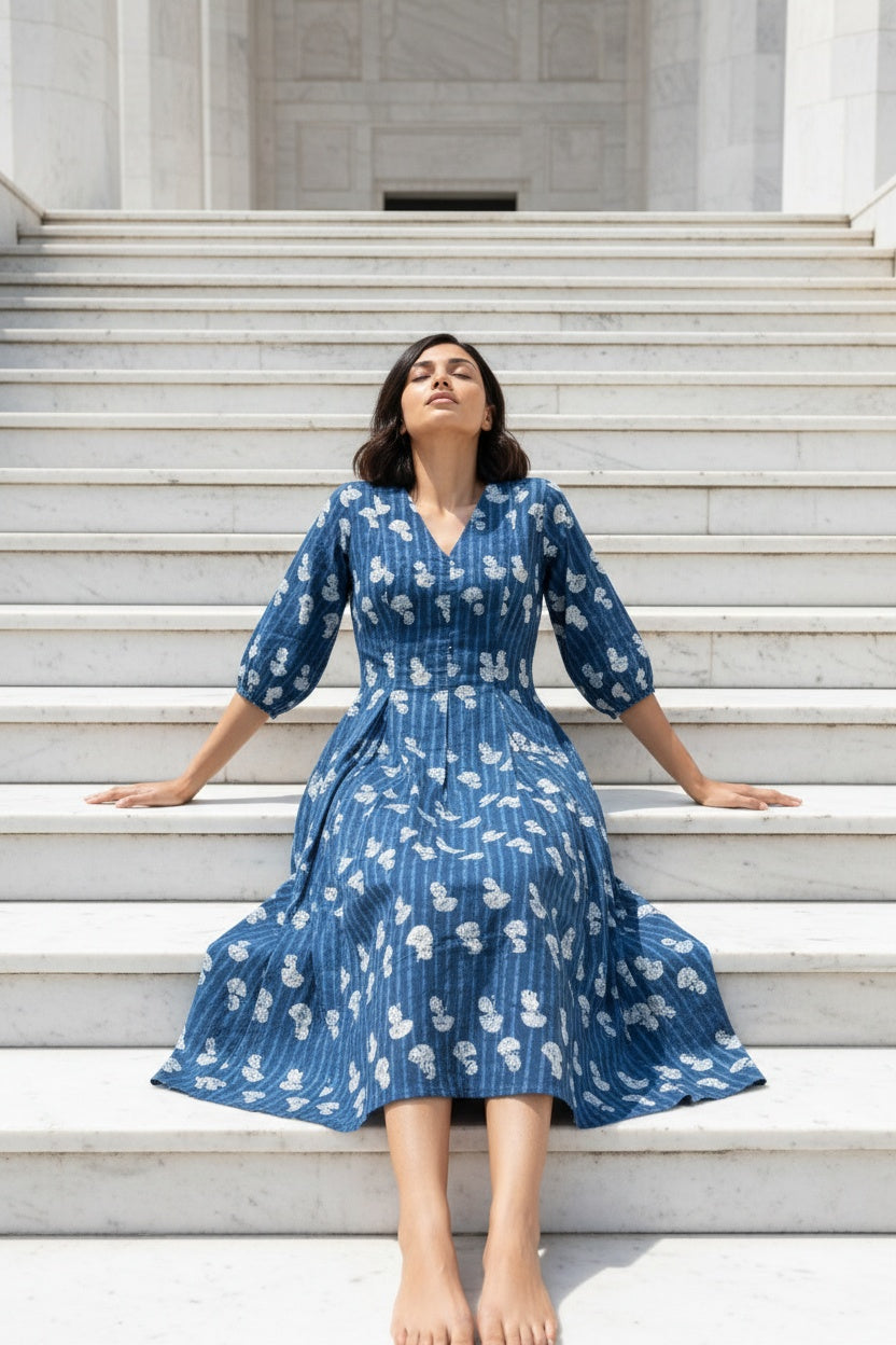 Ziva Indigo Block Print Dress