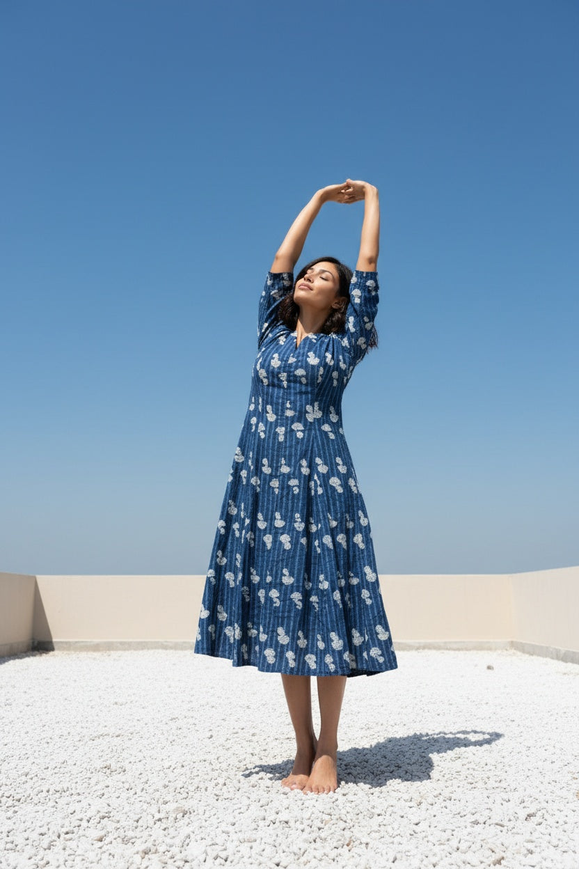Ziva Indigo Block Print Dress