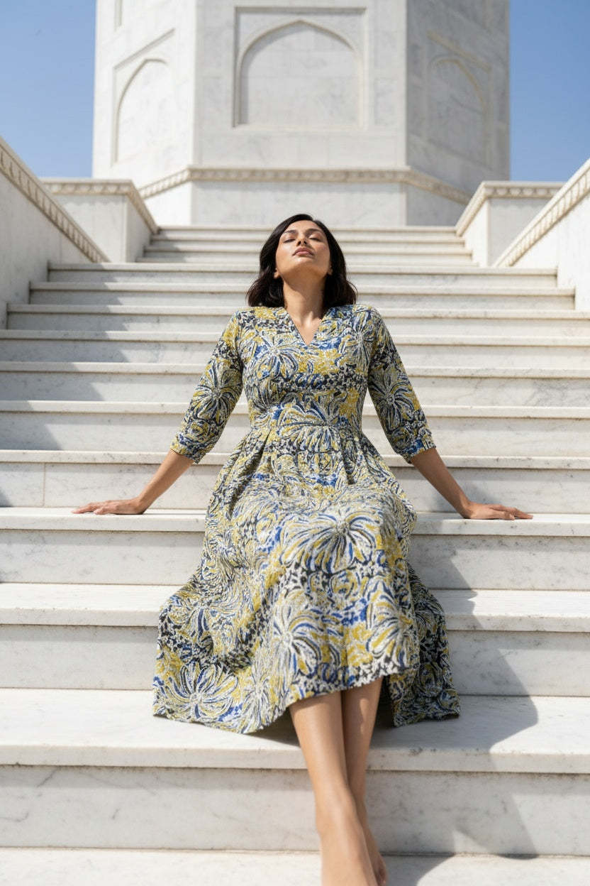 Ziva Slate Block Print Dress