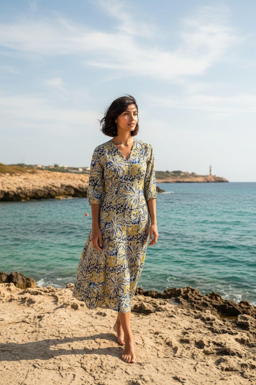 Ziva Slate Block Print Dress