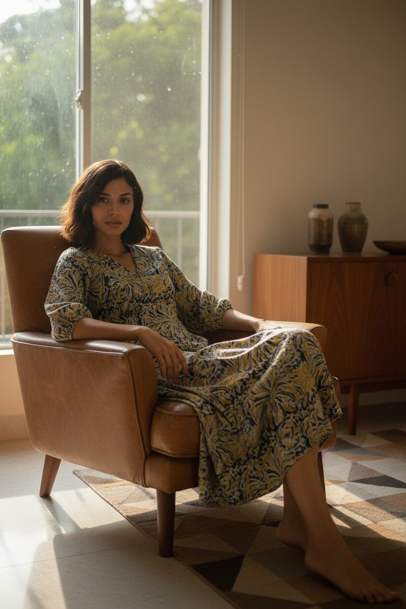 Ziva Slate Block Print Dress